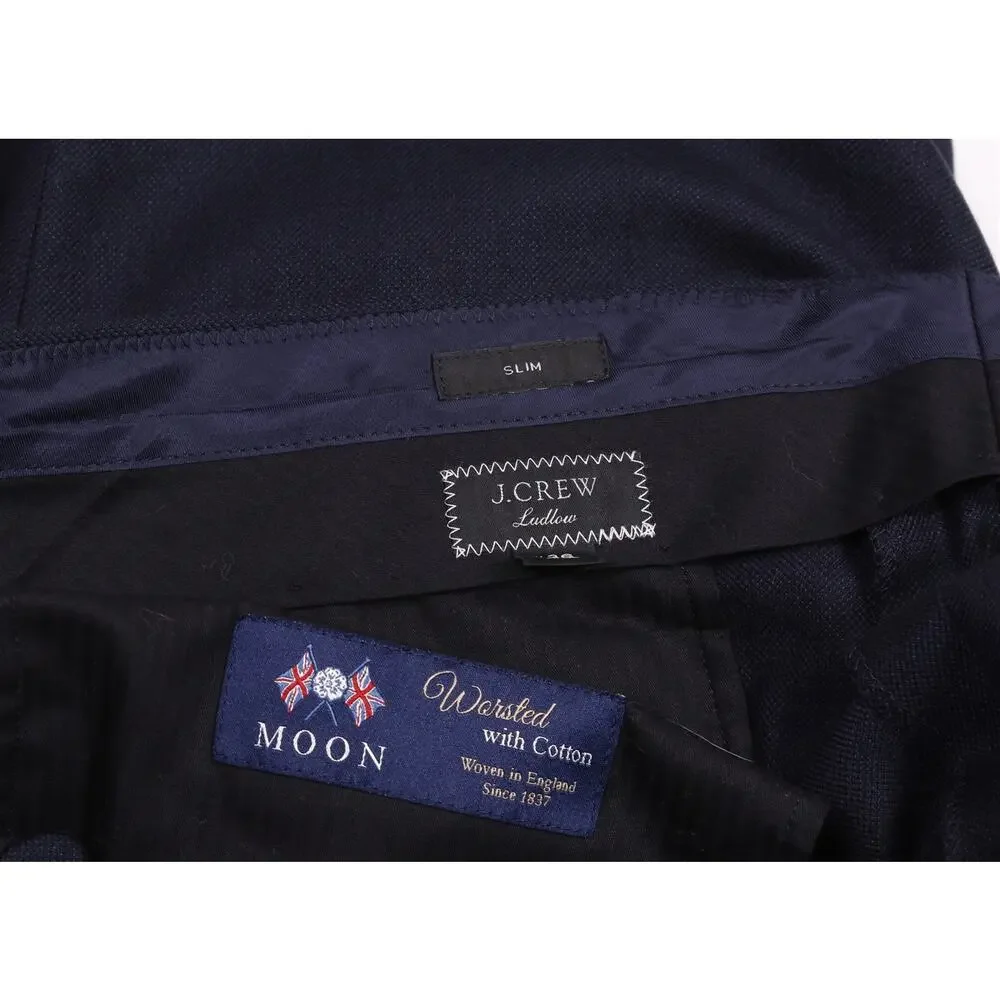 J Crew Ludlow Slim Mood Wool Cotton Navy Blue Woven Dress Pants 36x32